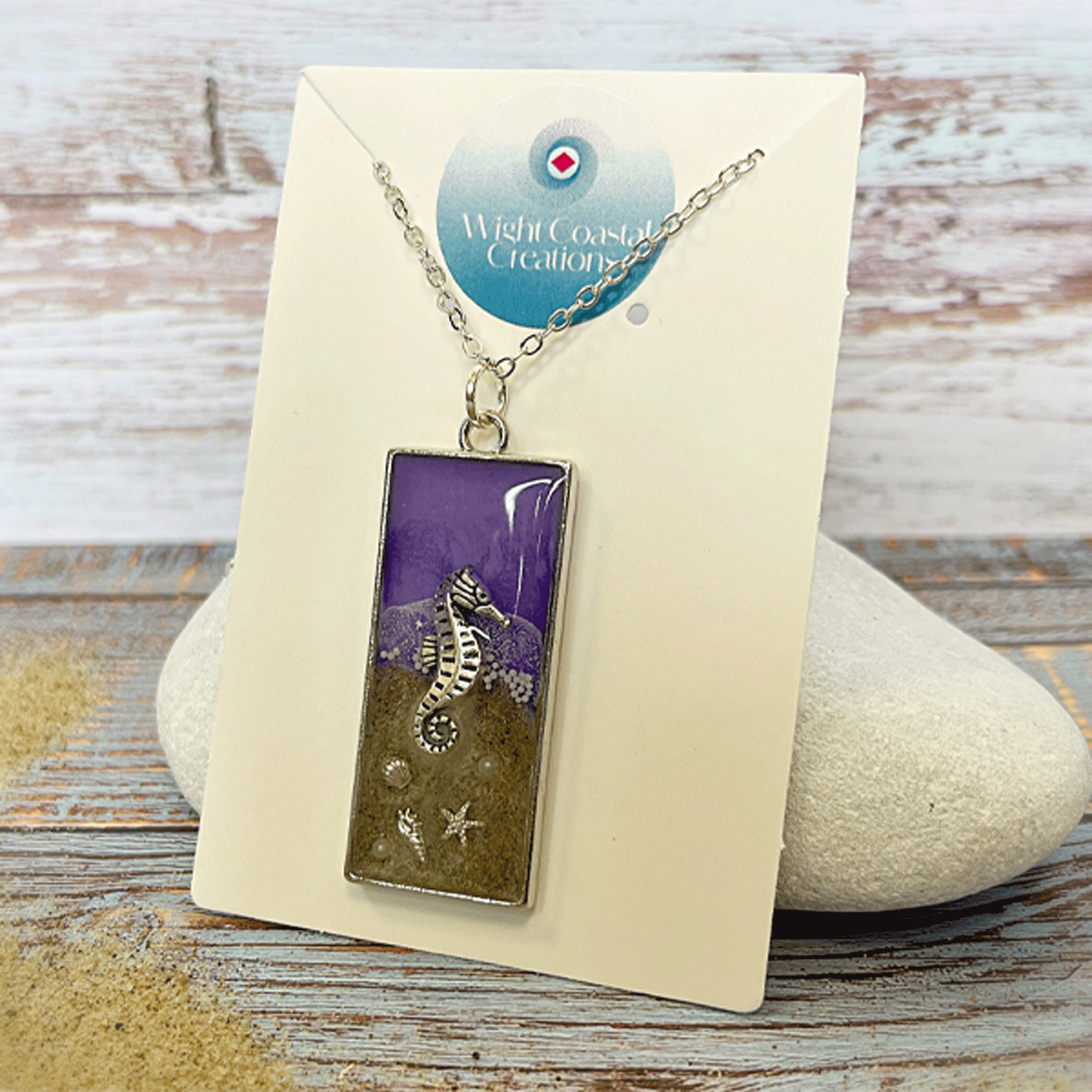 Isle of Wight Seahorse Rectangular Pendant - Purple