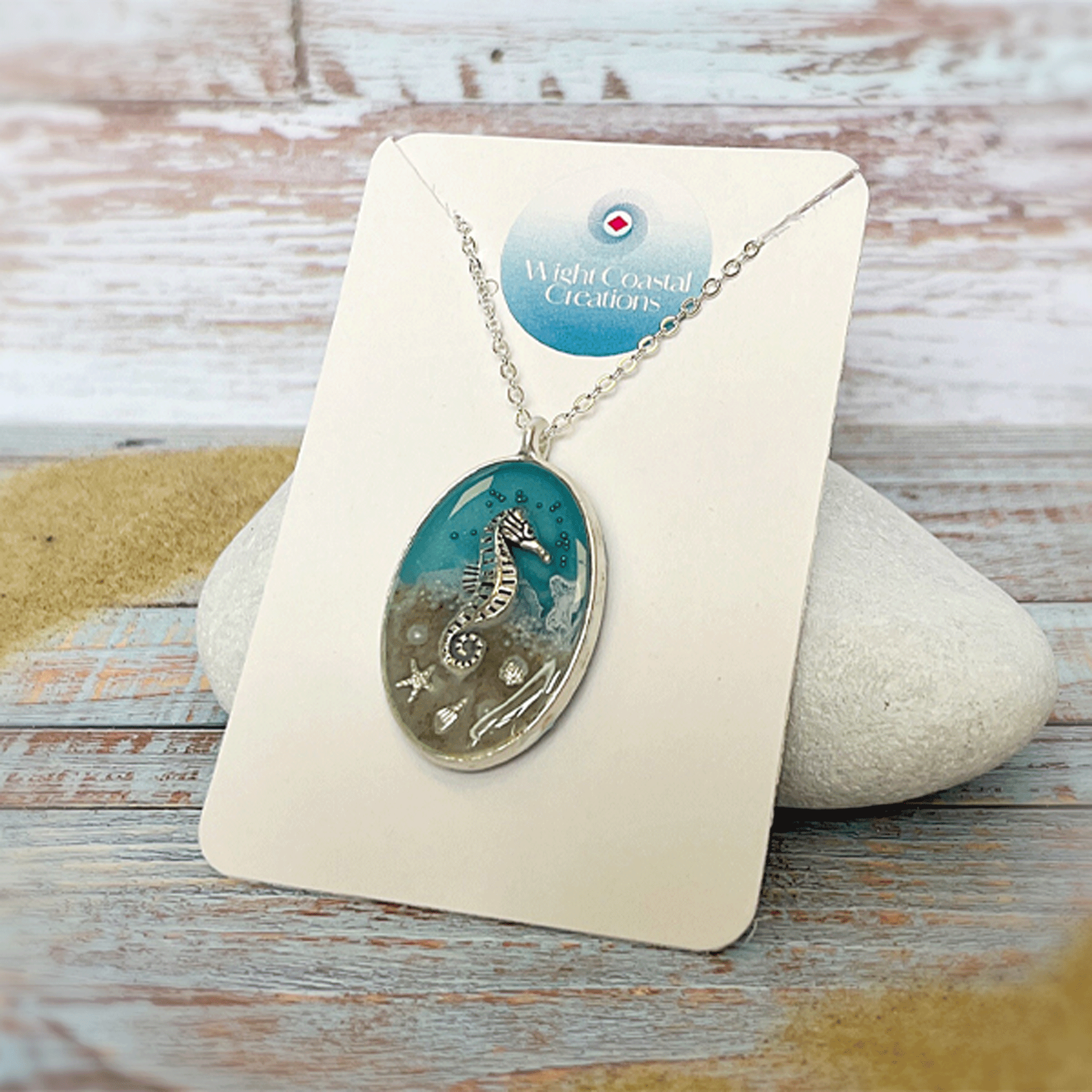 Isle of Wight Seahorse Oval Pendant