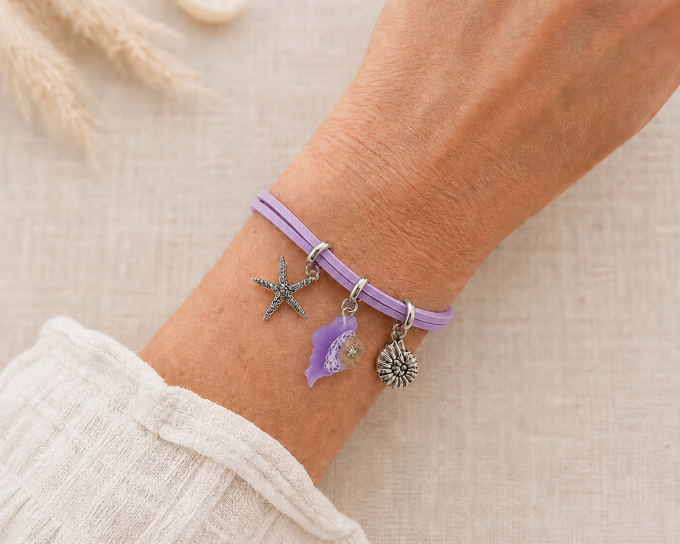 Isle of Wight Faux Suede Charm Bracelet Purple
