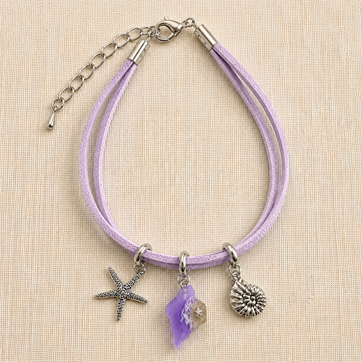 Isle of Wight Faux Suede Charm Bracelet Purple