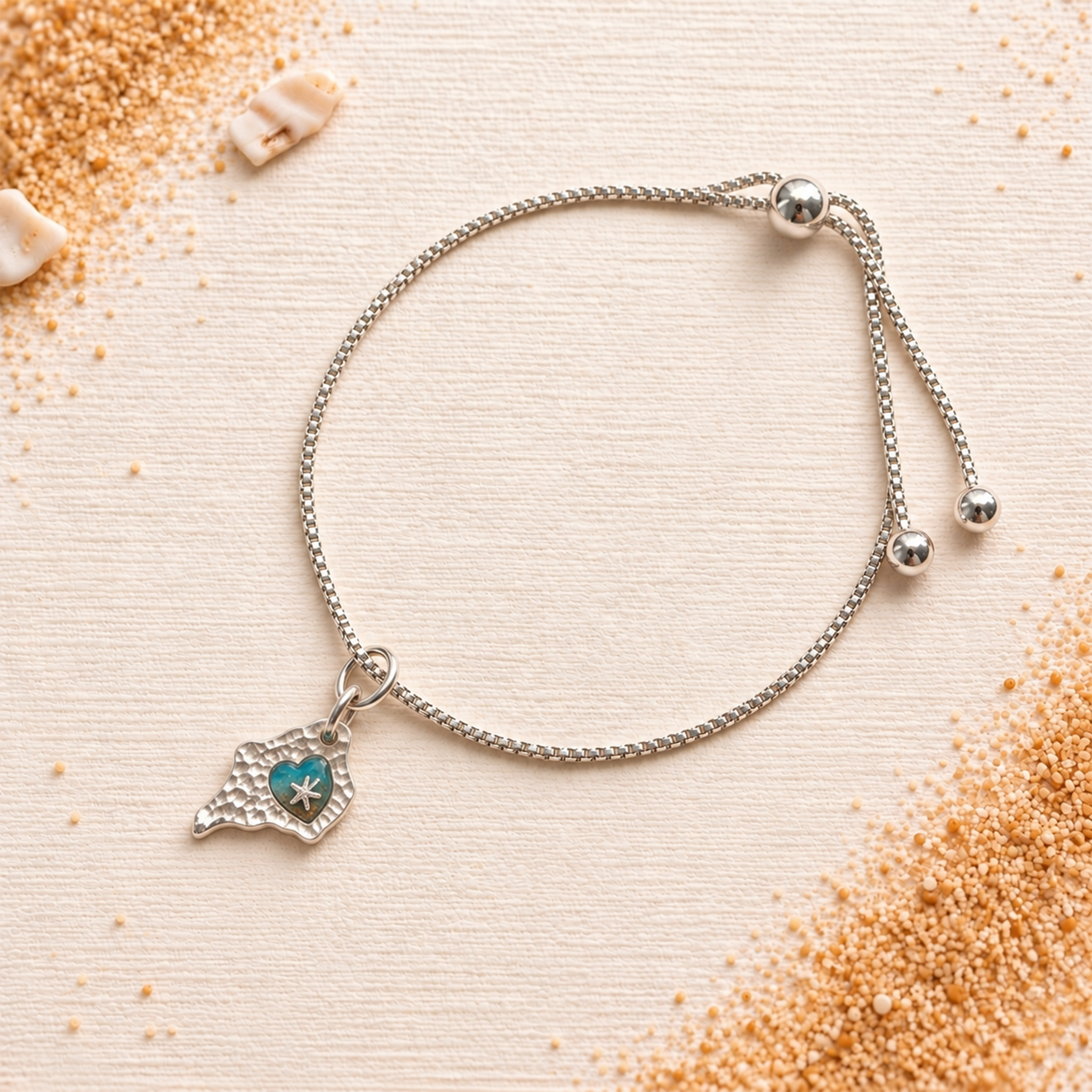Isle of Wight Silver Heart Detail Adjustable Bracelet