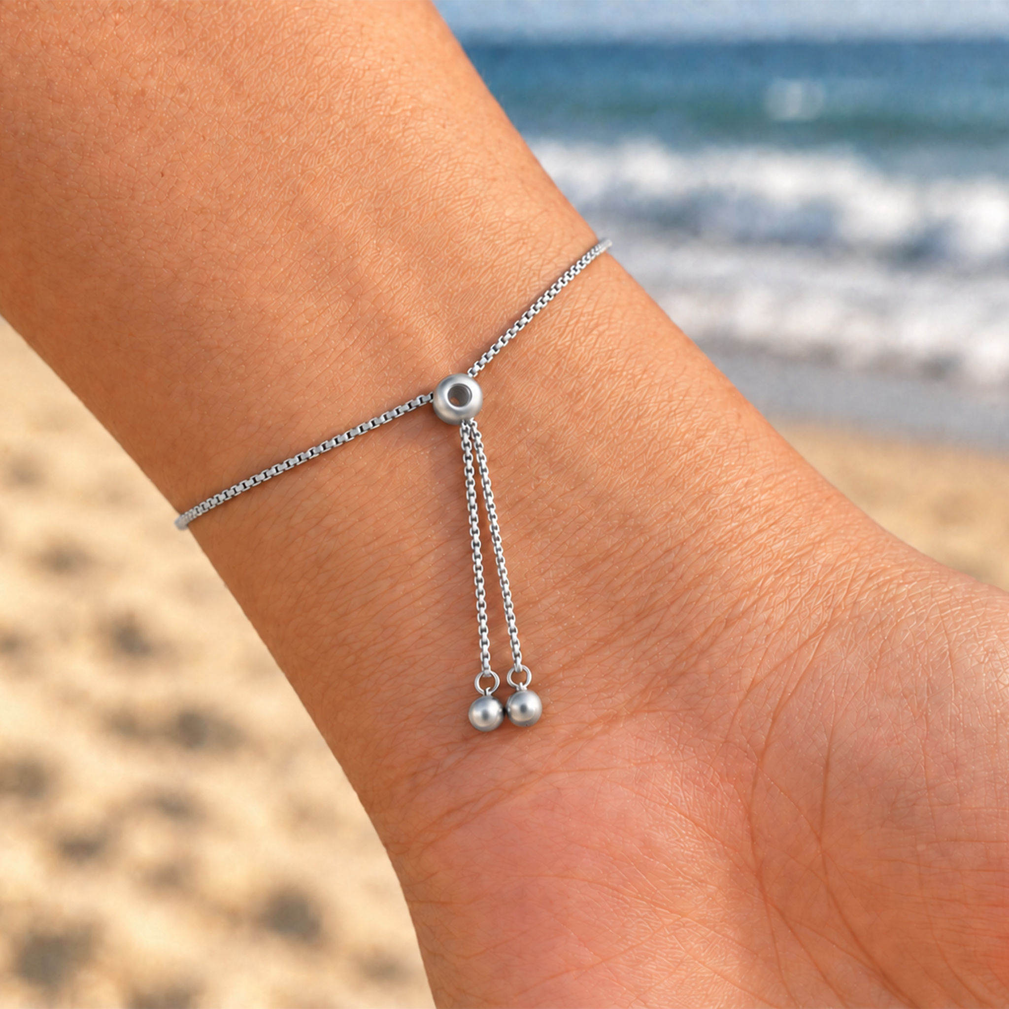 Isle of Wight Silver Heart Detail Adjustable Bracelet - Image 3